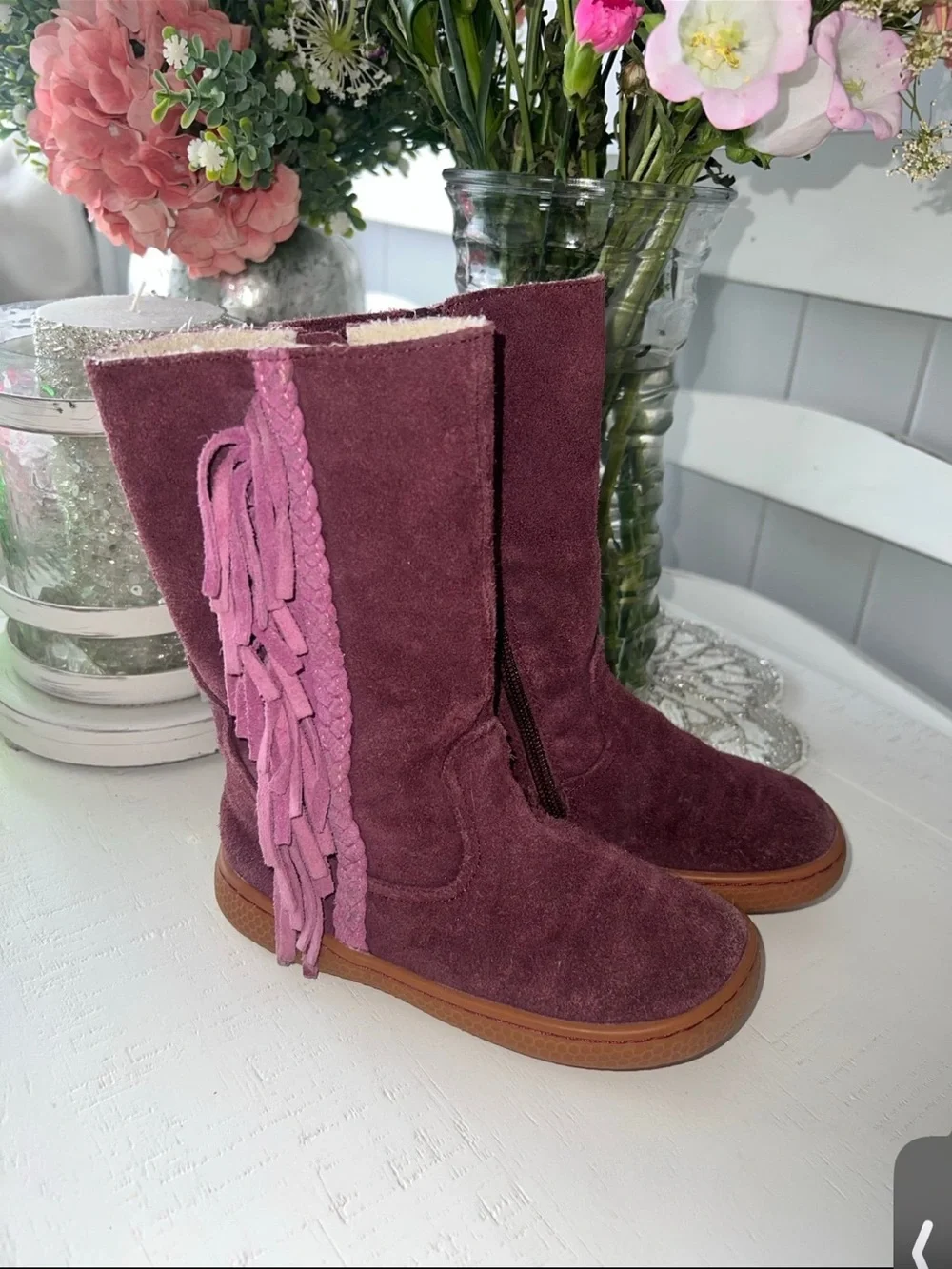 Girls Livie & Luca Suede Mid-Calf Fringe Boots - purple